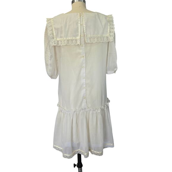 Gunne Sax Vintage 70s Edwardian Style White Midi Dress Size 11 M Drop Waist - Picture 7 of 14